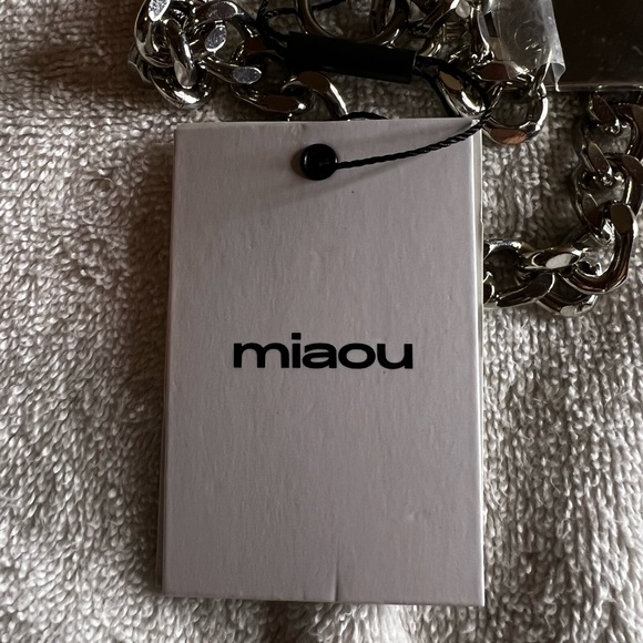 MAIOU ladies belt.  Leather black waist strap with silver metal chain and logo - Picture 4 of 5